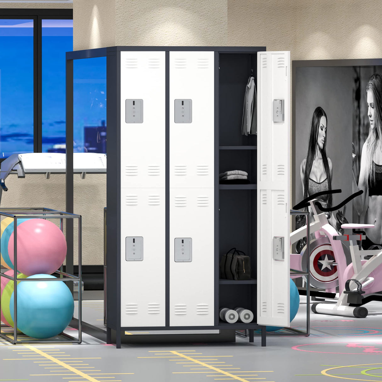 METAN Metal Locker for School Office Gym Bedroom,6 Doors Steel Storage Locker Cabinet for Employees,Industrial Storage Locker with 1 Shelves,Assembly Required,Gray+White… METAN