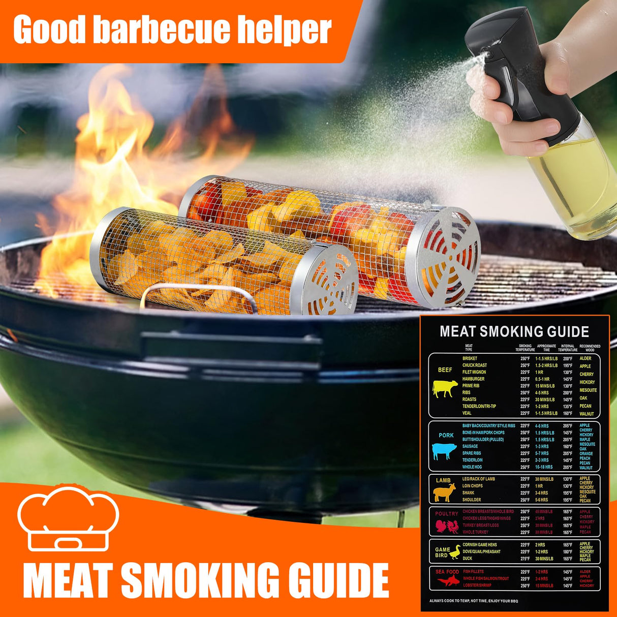 Rolling Grilling Baskets for outdoor grilling Set of 2, Stainless Steel Grill accessories set for Outdoor Grill, Grill Baskets Suitable for Vegetable,Fries,Fish, Shrimp, Grill BBQ Net Tube with Ossaag