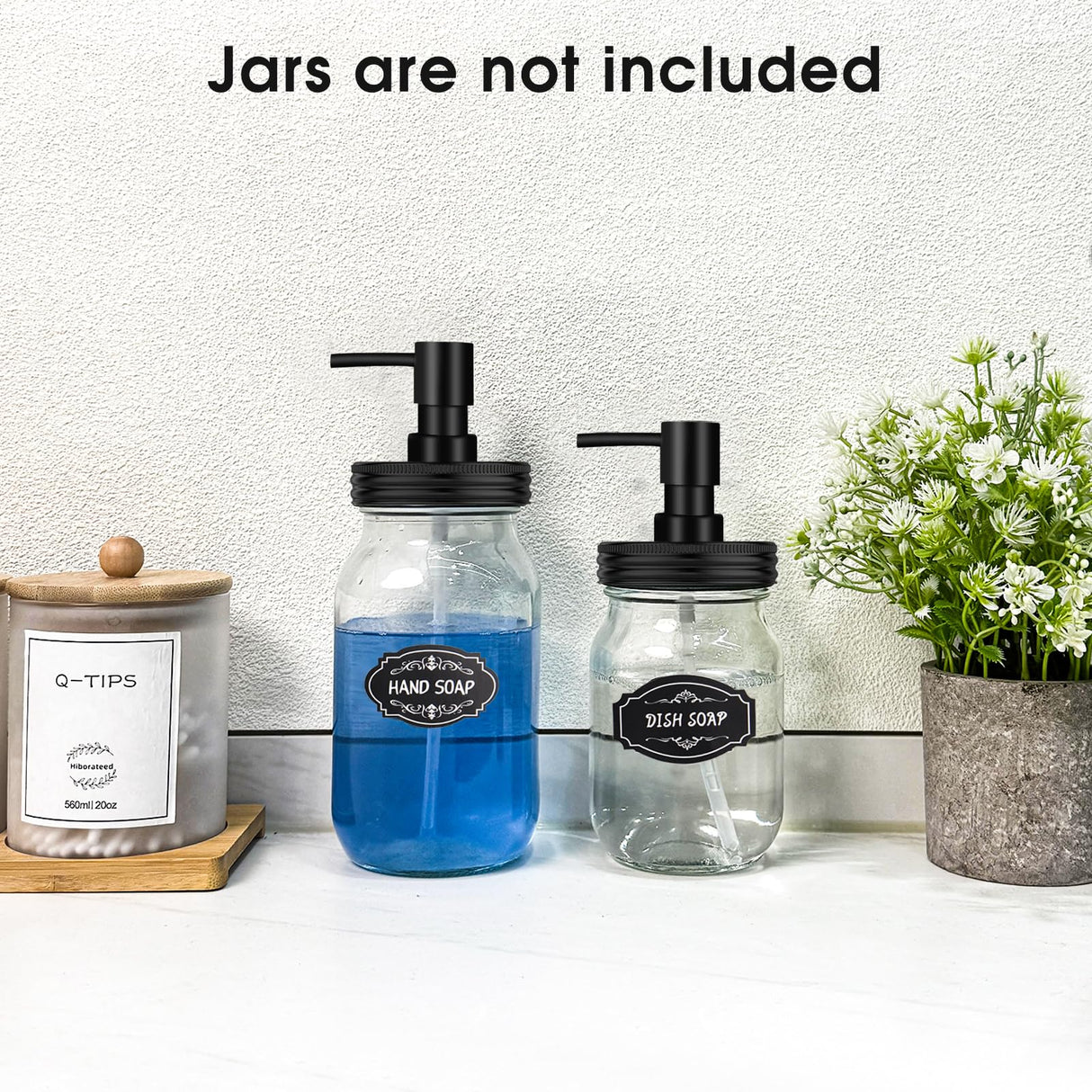 Watsango Mason Jar Soap Dispenser Set, Rustproof Plastic Lotion Pump and Lids Accessories for Regular Mouth Mason Jar and Farmhouse Kitchen Counter Decor- 4 Pack Black Watsango
