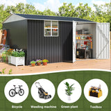 VIWAT 10X12 FT Outdoor Storage Shed, Metal Garden Shed with Updated Lockable Doors and Frame Structure, Large Tool Sheds for Backyard Garden Patio Lawn,Black VIWAT