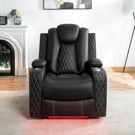 Naomi Home Chicago Recliner Chair in Black Air Leather – Modern Faux Leather Reclining Chair with Padded Armrests, Tufted Backrest, Push Back Mechanism – Living Room or Home Theater Seating Naomi Home