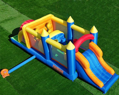 HuaKastro 20.5FT(L) Extended Inflatable Obstacle Course Bounce House for Kids Party Easter Event, with Various Obstacles: Tunnel, Crossing Wall, Jungle, Jumping Area, Climbing Wall and Slide HuaKastro