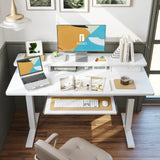 FEZIBO Standing Desk with Drawers, Adjustable Height Desk with Keyboard Tray, Stand Up Desk with Storage Shelf, 55 x 24 Inchs, White Top FEZIBO