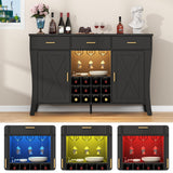 Wine Bar Cabinet with LED Light,Farmhous Liquor cabinet with Wine and Glass Rack,Coffee Station with Storage cabinet and 3 drawers,Buffet Sideboard with Arc Design for Kitchen,living room (Black) Gyfimoie