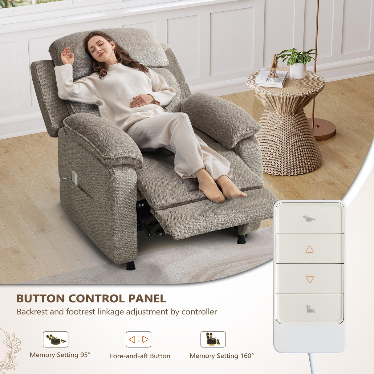 ANJ Power Recliner Chair, Electric Recliner for Adults,Oversized Reclining Chair with Remote & Side Pockets for Living Room， Bedroom,Home Theater ANJ