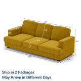 WiberWi 87 inch Couches for Living Room, Comfy 3 Seater Sofa with Deep Seat, Modern Corduroy Couch with Wide Armrests, Upholstered Backrests with Removable Cover, Mustard WiberWi