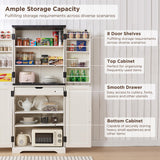 ACCOHOHO 72" Tall Kitchen Pantry, Farmhouse Storage Cabinet with Barn Doors, Organizer, Drawer and Adjustable Shelves, Rustic Wood Cupboard for Kitchen, Dining Room, Bathroom, Off White ACCOHOHO