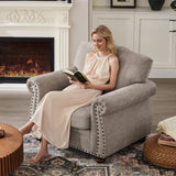 ONBRILL Nailhead Trim Armchair, Rolled Arm Accent Chair for Living Room, Comfy Chenille Club Sofa Chair w/Springs Cushions & Wood Legs, Traditional Single Couch Chair for Apartment, Farmhouse, Beige ONBRILL