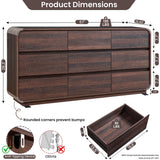 Standifurno 9 Drawer Double Dresser for Bedroom, Modern Curved Wood Chest Drawers of Handleless, Large Storage Dresser Bedroom, Living Room, Entryway, Walnut Standifurno