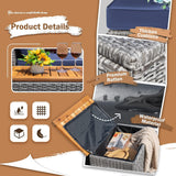 Devoko Patio Day Bed Outdoor Daybed Set Multifunctional Rattan Lounge Bed with 2 Side Tables for Backyard Porch Poolside Lawn Beach (Navy Blue) Devoko