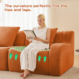 KEIKI 83" L-Shaped Teddy Modular Sectional Loveseat Sofa with 1 Ottoman & High-Density Foam Cushions & Curved Armrest & 2 Pillows, Streamlined Design Boneless 2-Seater Couch, for Living Room, Orange KEIKI