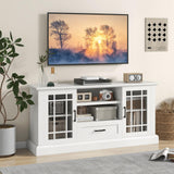Tangkula Farmhouse TV Stand for TV up to 70 Inch, Tall Media Console Table with 2 Glass Doors, Entertainment Center with Cubbies & Drawer, Storage Cabinet or Sideboard Buffet for Living Room (White) Tangkula