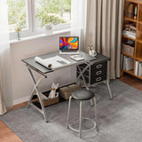 BBBuy Drafting Table Drawing Desk Art Craft Adjustable Tabletop Craft Table w/ 3 Slide Drawers and Stool Set Art Design Workstation for Writing, Painting, Sketching for Home Office, Black BBBuy