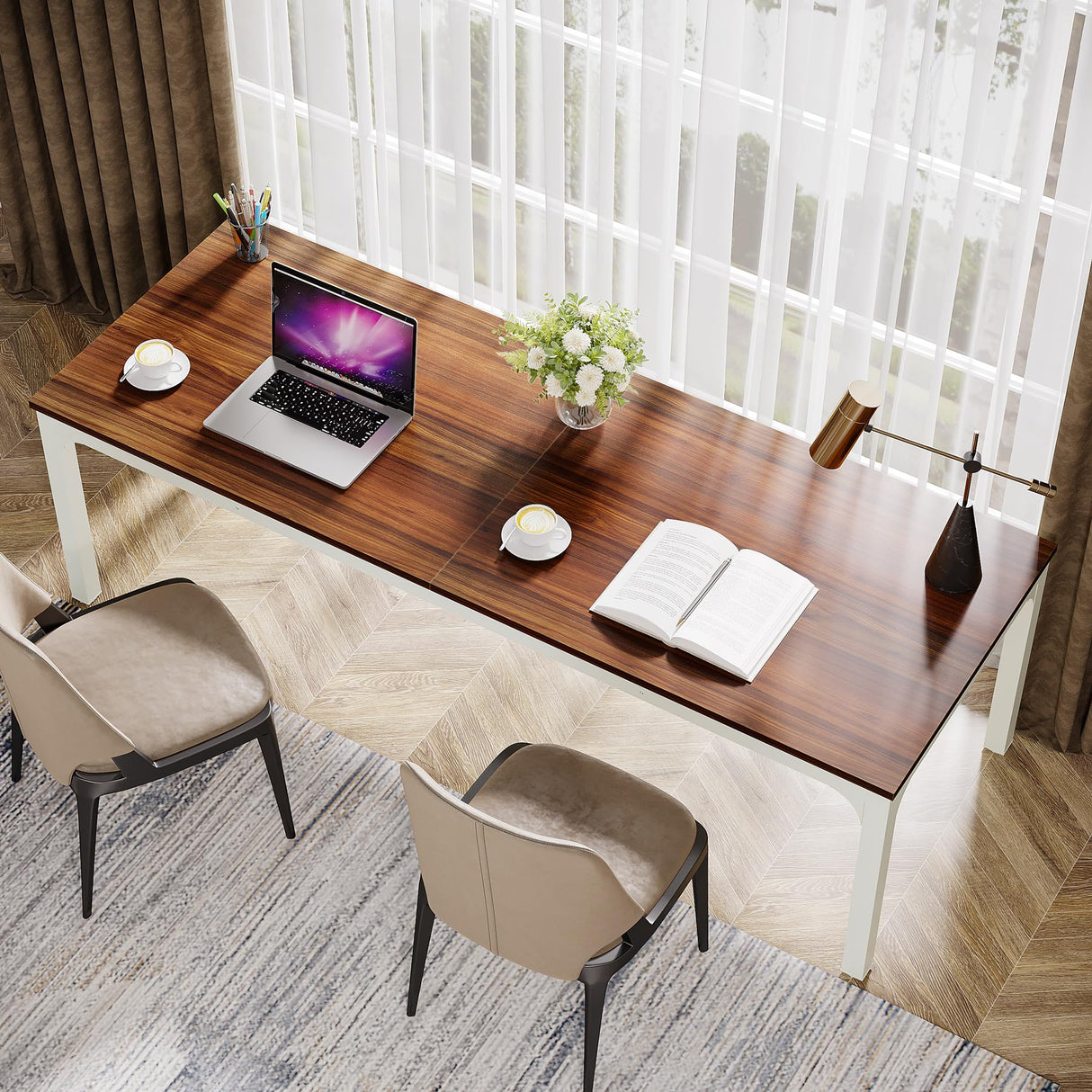 Tribesigns 2-Person Home Office Desk, 78.7" Extra Long Modern Desk, Double Workstation for Home Office, Work Desk for Two People (Walnut) Tribesigns