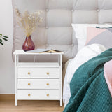 Edbuosy 3 Wooden Drawers Night Stand, 27 Inch Wide Nightstand with Charging Station and Adjustable Drawers, Small Dresser for Closet, Bedside Table for Living Room/Bedroom/Office, White. Edbuosy