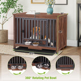 GUTINNEEN Dog Crate Furniture Foldable Dog Kennel for Small Medium Dogs Large Solid Wood Dog House with Bowl Heavy Duty Dog Cage End Table (Dark Brown) GUTINNEEN