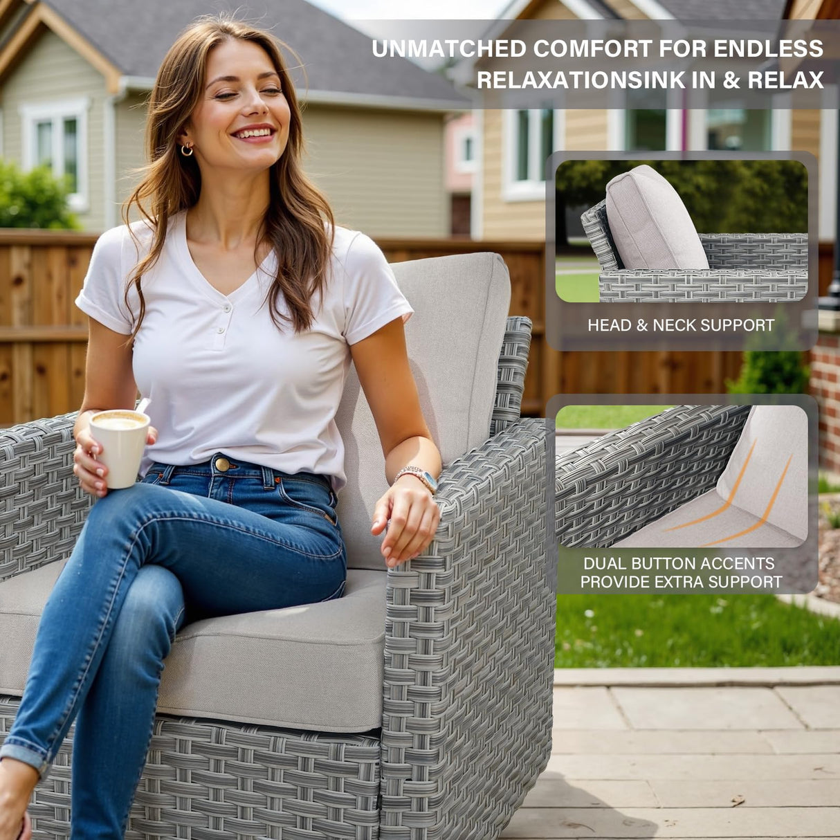 Belord Modular Outdoor Furniture Set - 8 Pieces Patio Conversation Sectional Sofa Set with Swivel Rocker Outdoor Chairs and Glass Coffee Table for Deck Backyard Sunroom Belord