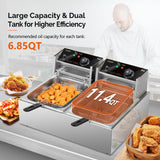 ROVSUN 22.8QT/21.6L Electric Deep Fryer, Countertop Commercial Stainless Steel Dual Tank Kitchen Fat Fryer Frying Machine w/Baskets Lids for French Fries Donuts, Adjustable Temp, 3400W ROVSUN