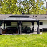 Domi 12' x 20' Hardtop Gazebo Permanent Metal Gazebo with Galvanized Steel Double Roof, Curtains and Netting for Patio, Backyard, Deck, Lawn, Grey domi outdoor living