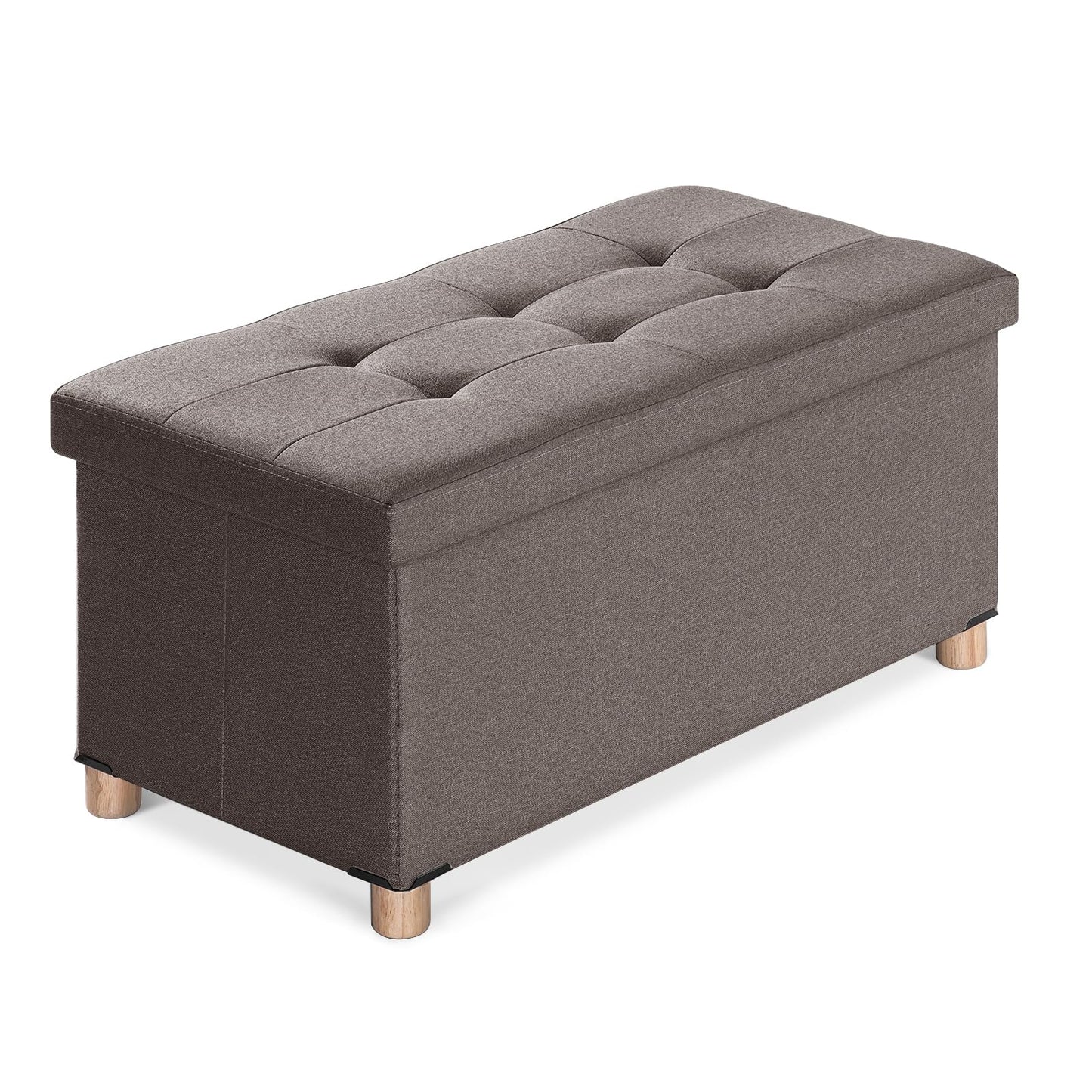 BRIAN & DANY 30” Folding Storage Ottoman Bench with Wooden Feet and Lid, Linen Fabric Bench with Resilient Sponge Padded for Bedroom, Living Room & Entryway, Foot Rest, Brown - WoodArtSupply