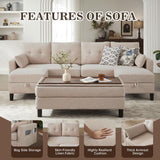 Pingliang Home 101" Convertible Sectional Sofa with Ottoman Coffee Table, Modern Linen Fabric U-Shaped Couch with Storage Pocket, 4 Seat Sofa Couches for Living Room, Apartment, Office, Beige Pingliang Home