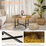 FAMIDGE Round Coffee Table, Small Coffee Tables for Living Room, Circle Coffee Table with Metal Frame, Floor Table Desk for Sitting on The Floor, Home, Office, Rustic Brown (23.6" D x 14.2" H) FAMIDGE