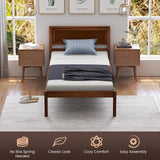 KOMFOTT Twin Size Wood Platform Bed Frame with Headboard, Solid Wood Bed Frame with Slat Support, Under Bed Storage, 16-Inch Mattress Foundation Bedroom Furniture, No Box Spring Needed KOMFOTT