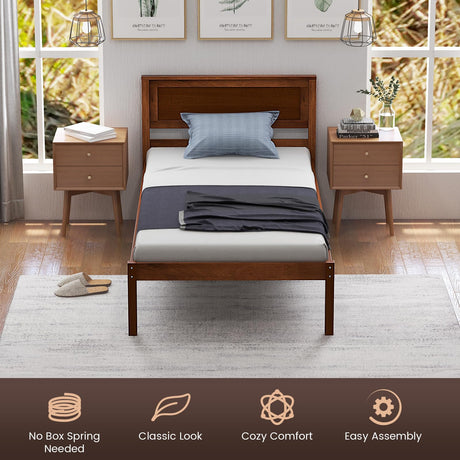 KOMFOTT Twin Size Wood Platform Bed Frame with Headboard, Solid Wood Bed Frame with Slat Support, Under Bed Storage, 16-Inch Mattress Foundation Bedroom Furniture, No Box Spring Needed KOMFOTT