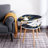 DQWIJAKX91 Small Coffee Nesting Table Luxury Blue Marble Gold Abstract Texture Indigo Ocean Blue marbling Modern Minimalist Side Table Triangle End Tea Table Center Table Set of 2Living Room Bedroom DQWIJAKX91