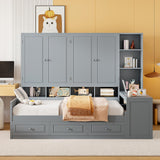 NCKMYB Queen Size Wall Murphy Bed with Desk & Storage, Space-Saving Fold-Down Bed with Shelves & Top Cabinet (Gray, Queen) NCKMYB