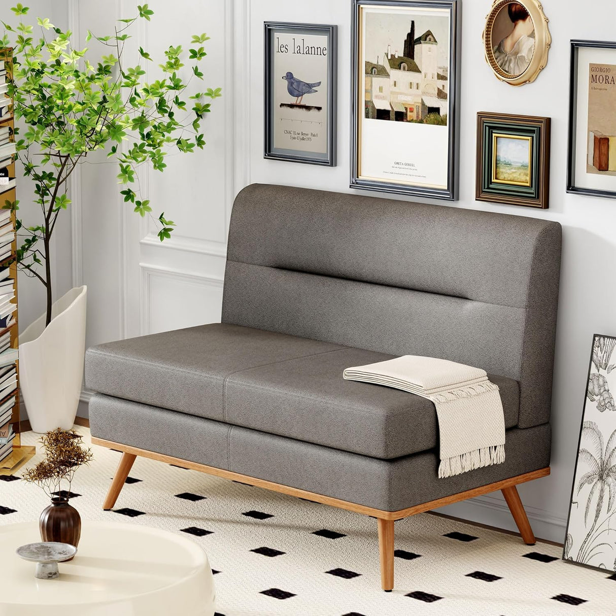 Aklaus Upholstered Small loveseat,Faux Leather Modern Mini Sofa Couch Love Seat Armless Settee Bench with Back for Living Room Bedroom Office Small Space Entryway Grey Aklaus
