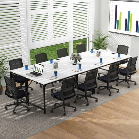 Tangkula 60" Conference Desk Set of 4, Modern Boardroom Desk with Storage Bag, Headphone Hook, Sturdy Metal Frame, Rectangular Seminar Table with Charging Station Tangkula