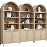SICOTAS Book Shelf Arched Cabinet Bookshelf Arch 84.2" Tall Bookcase 5 Tier Large Bookshelves with Doors Storage Rattan Boho Wide Book Shelves Case for Living Room Kitchen Office Bedroom Library SICOTAS
