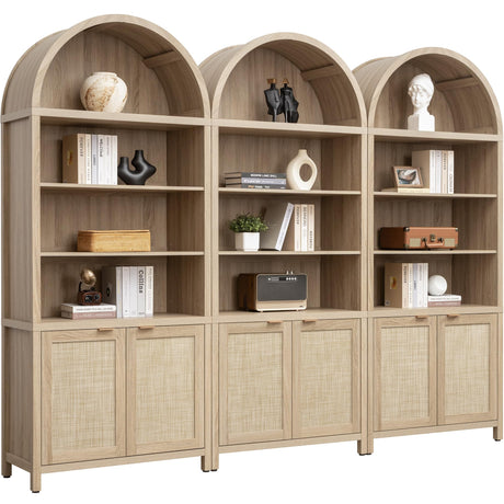SICOTAS Book Shelf Arched Cabinet Bookshelf Arch 84.2" Tall Bookcase 5 Tier Large Bookshelves with Doors Storage Rattan Boho Wide Book Shelves Case for Living Room Kitchen Office Bedroom Library SICOTAS