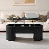 QHITTY Fluted Coffee Table with Lifting Top, Oval Wood Lift Top Coffee Table with Hidden Compartment, Mid Century Pull up Center Tables for Living Room, Office - Black QHITTY