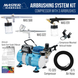 Master Airbrush Cool Runner II Dual Fan Airbrushing System Kit - Air Brush Kit with Air Compressor & 3 Airbrushes, 0.3 mm Gravity & 0.35, 0.8 mm Siphon Feed, Holder & Learning Guide Manual Master Airbrush