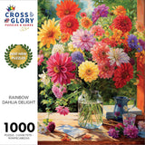 Cross & Glory - Rainbow Dahlia Delight - 1000 Piece Jigsaw Puzzle for Adults | Vibrant Flower Collection | Satin Finish | Challenging & Colorful Art Cross & Glory