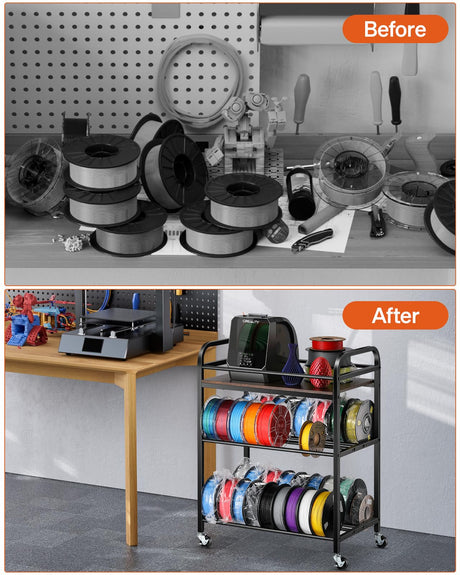 3D Printer Filament Storage Rack- Rolling Filament Spool Holders Racks with Wheels, Heavy Duty Metal Shelf for PLA/ABS/TPU/Nylon, Filaments Organzied for 3D Printing Studio, Office Workshop (Brown) Rackgolfic