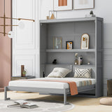 Merax Queen Size Murphy Bed, Wood Queen Murphy Cabinet Bed with Shelves, for Home Office or Small Room, Gray Merax