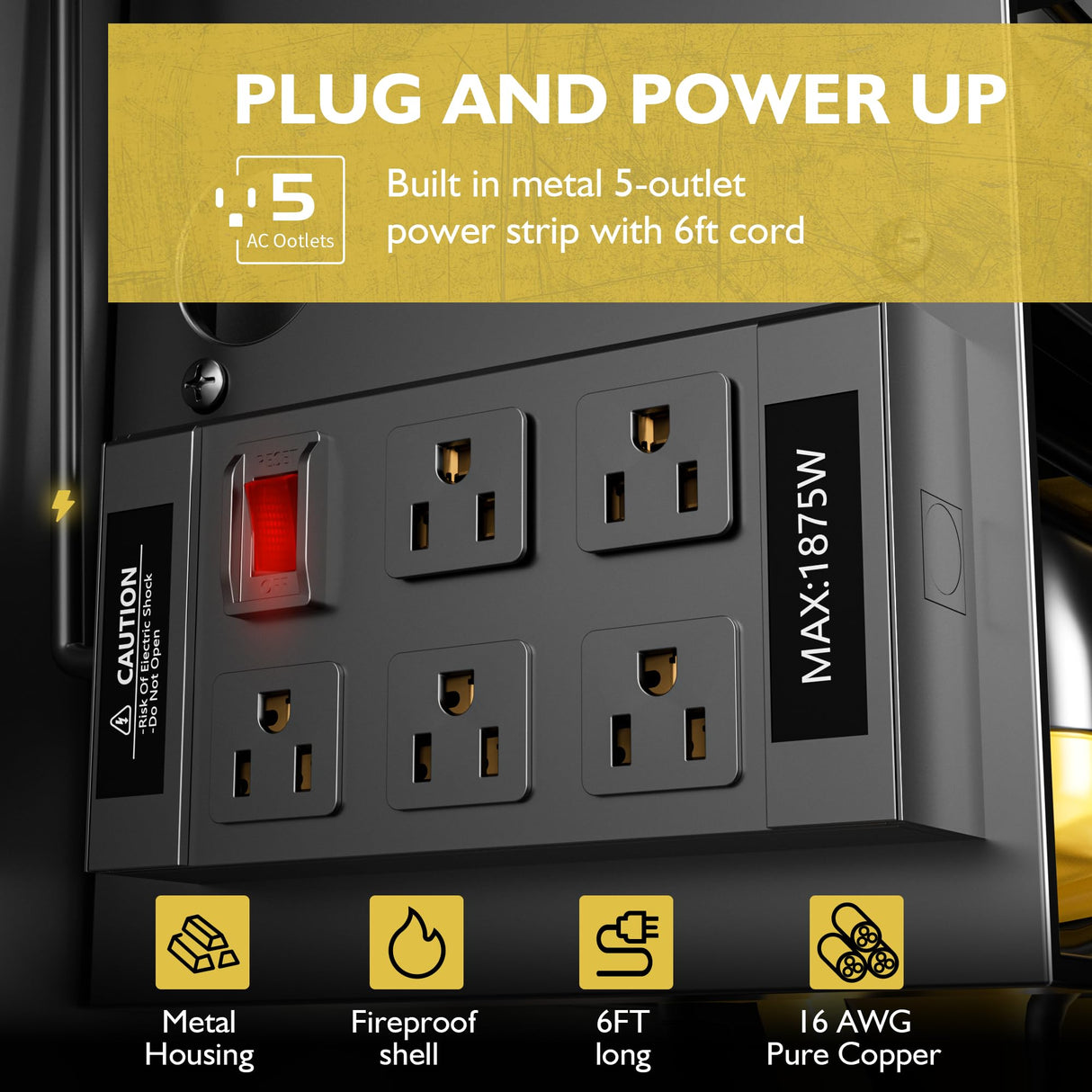 Power Tool Organizer Wall Mount with Charging Station, Cordless Drill and Battery Holder Shelf for Garage Organization,Heavy Duty Metal Tool Rack Storage, Load 300lbs, Built in 5 Outlet Power Strip massooan