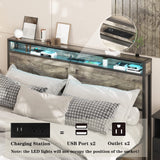 Halitaa LED Queen Size Bed Frame with USB Charging Ports and Storage - Farmhouse Design in Wash Grey Halitaa