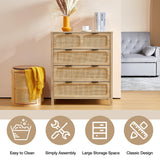 QEIUZON 4 Drawer Dresser, Modern Rattan Dresser Chest with Wide Drawers and Metal Handles, Farmhouse Wood Storage Chest of Drawers for Bedroom, Living Room, Hallway, Entryway (Natural-2 Packs) QEIUZON