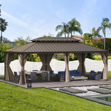 Domi 14'x24' Hardtop Gazebo Canopy,Outdoor Aluminum Gazebo with Galvanized Steel Double Roof,Large Permanent Gazebo Pavilion for Patio Deck Backyard,Curtain and Netting, Dark Brown domi outdoor living