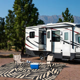 OLANLY Waterproof Outdoor Rug 5x8 ft, Reversible Outdoor Plastic Straw Rug with Leaf Pattern, RV Mat, Indoor Outdoor Carpet for Patio, Camping, Balcony, Deck, Backyard, Black & Beige OLANLY