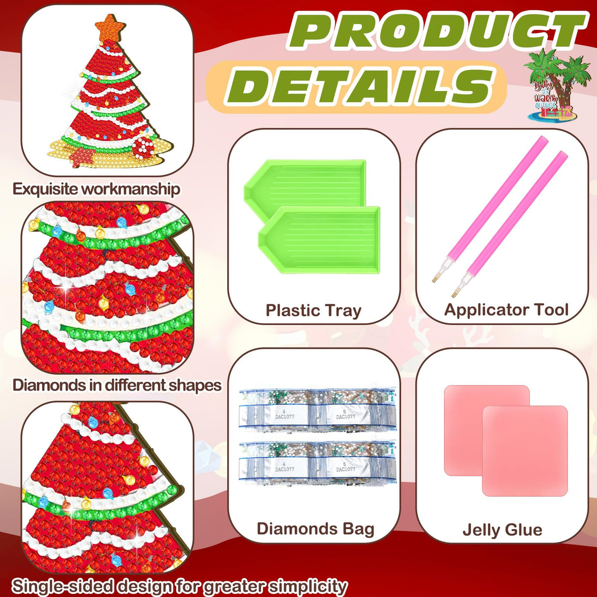 9 Pcs Christmas in July DIY Diamond Art Painting Kit Summer Beach Santa Tree Tabletop Diamond Art Painting Craft Ornament for Tropical Christmas Luau Party Decorations Briwooody