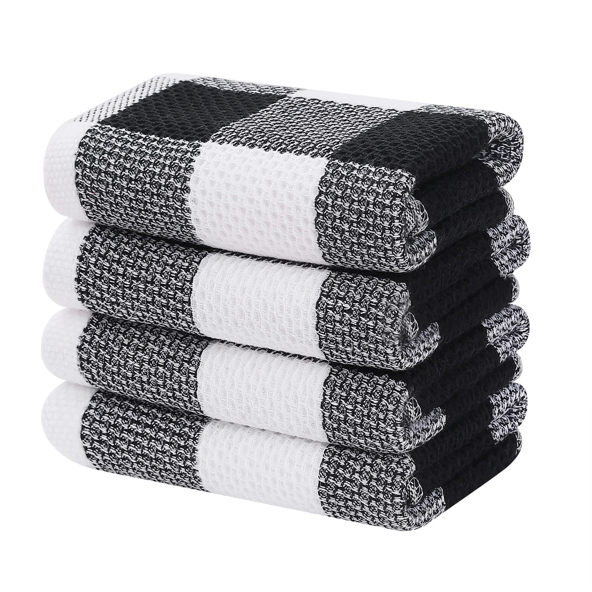 Homaxy 100% Cotton Waffle Weave Check Plaid Kitchen Towels, 13 x 28 Inches, Super Soft and Absorbent Dish Towels for Drying Dishes, 4-Pack, White & Black Homaxy
