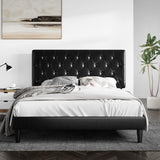 SHA CERLIN Full Size Platform Bed Frame with Button Tufted Headboard, Faux Leather Upholstered Mattress Foundation, Wooden Slat Support, No Box Spring Needed, Black SHA CERLIN