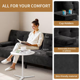 JAMFLY Futon Couches Loveseat Sofa Bed, Convertible Lazy Futon Sofa Bed with Cup Holder for Small Spaces, Bedroom, Apartment, Dorm, Living Room, Dorm, Black Velvet JAMFLY