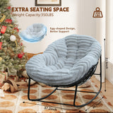 Naga Bahna Outdoor Rocking Chair, Patio Wicker Egg Chair, Indoor Comfy Oversized Papasan Chair with Padded Cushion, Royal Rattan Rocker for Front Porch, Garden, Patio (Light Grey) Naga Bahna