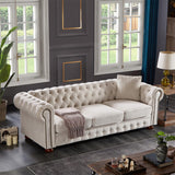 Harper & Bright Designs 3-Seat Chesterfield Sofa with Button Tufted, Nailhead Trim and Solid Wood Legs, Classical Linen Fabric Couch for Living Room, Office, Beige Harper & Bright Designs